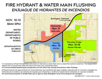 hydrant flushing dates and map - Nov. 10-13 form 8am-5pm